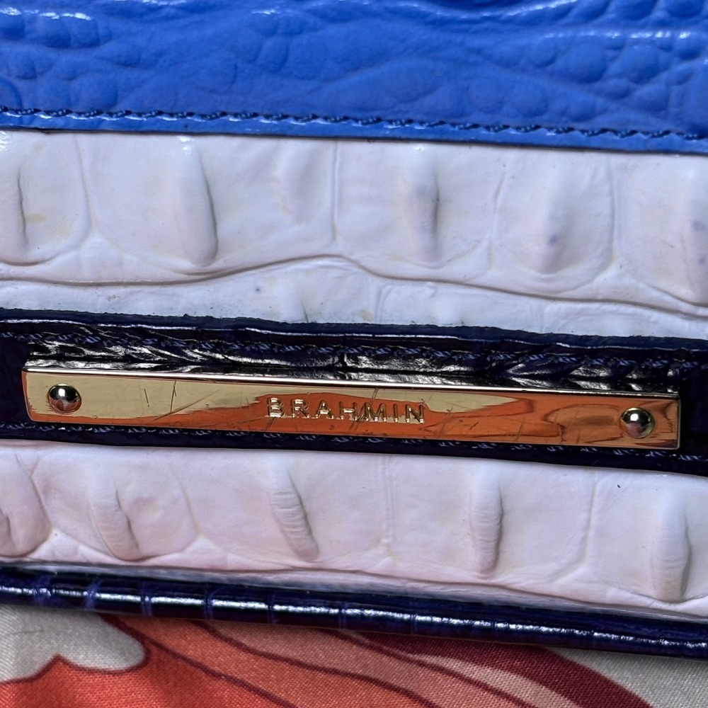 Brahmin Vineyard Croc Embossed Leather Satchel White Nautical Bag luxury Purse - Picture 10 of 16